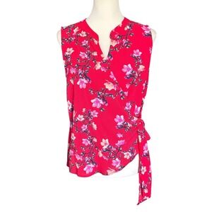 Gibson Red Floral Sleeveless Wrap Top, Petite Large, NWT, Cottagecore, Vacation